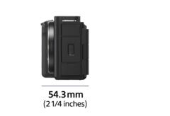 Camera with right side view with dimension Depth 54.3mm (2 1/4 inches)